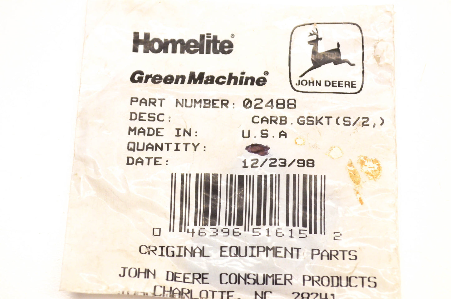 Homelite 02488 Carburetor Mounting Gasket NOS