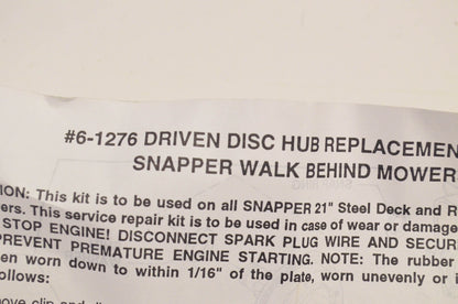 Snapper 6-1276 Driven Disc Hub Kit NOS