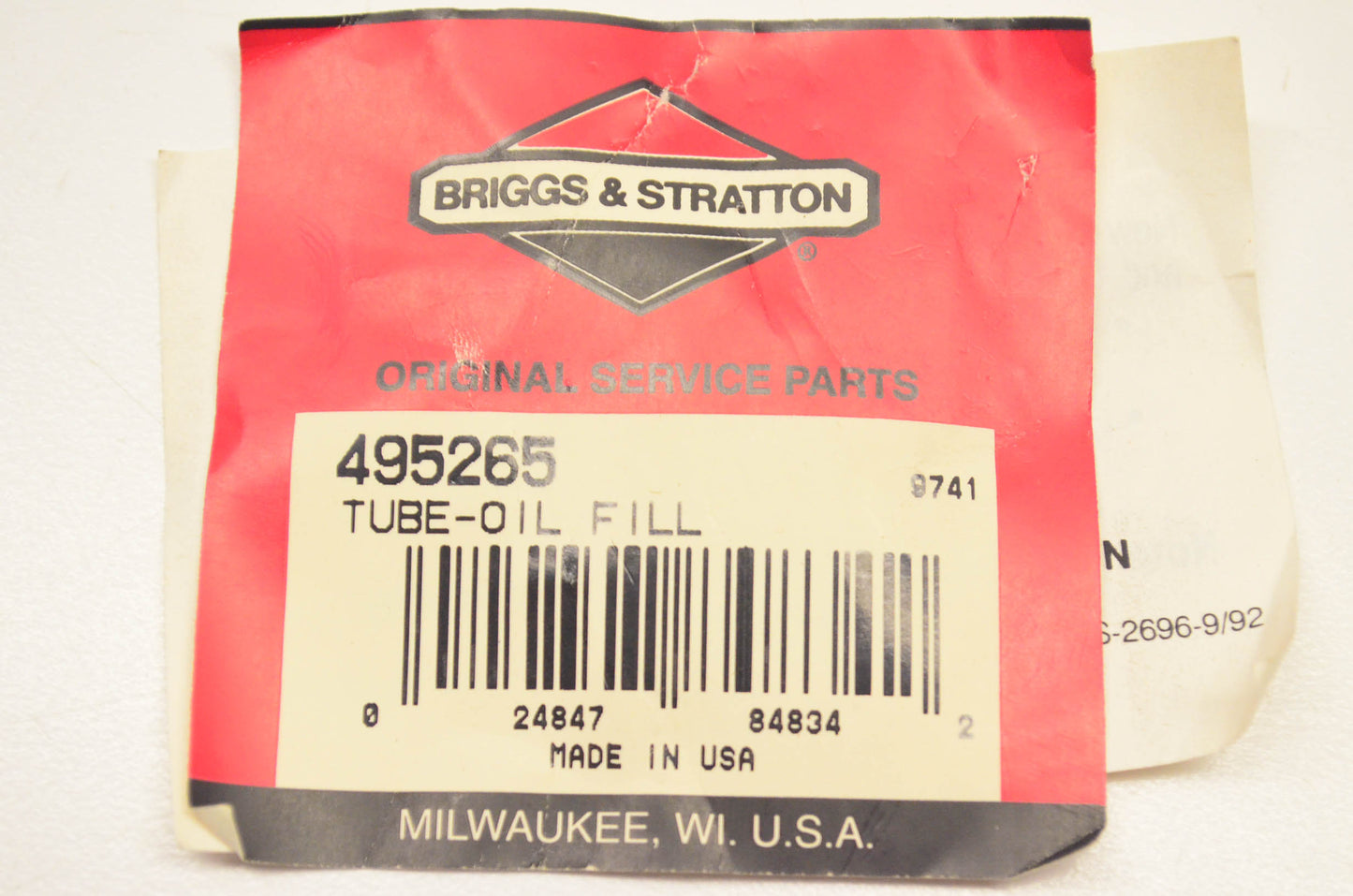 Briggs & Stratton 495265 Oil Fill Tube NOS