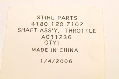 New OEM Stihl 4180 120 7102 Throttle Shaft Assembly NOS