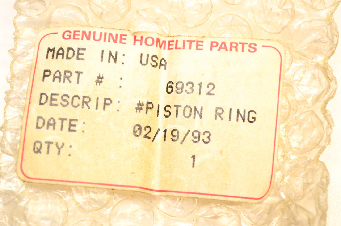 Homelite 69312 Piston Ring NOS
