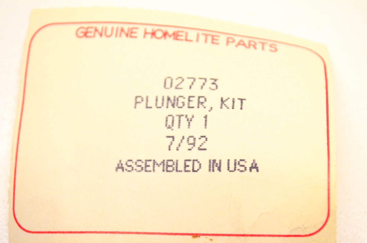 Homelite 02773 Plunger Kit NOS
