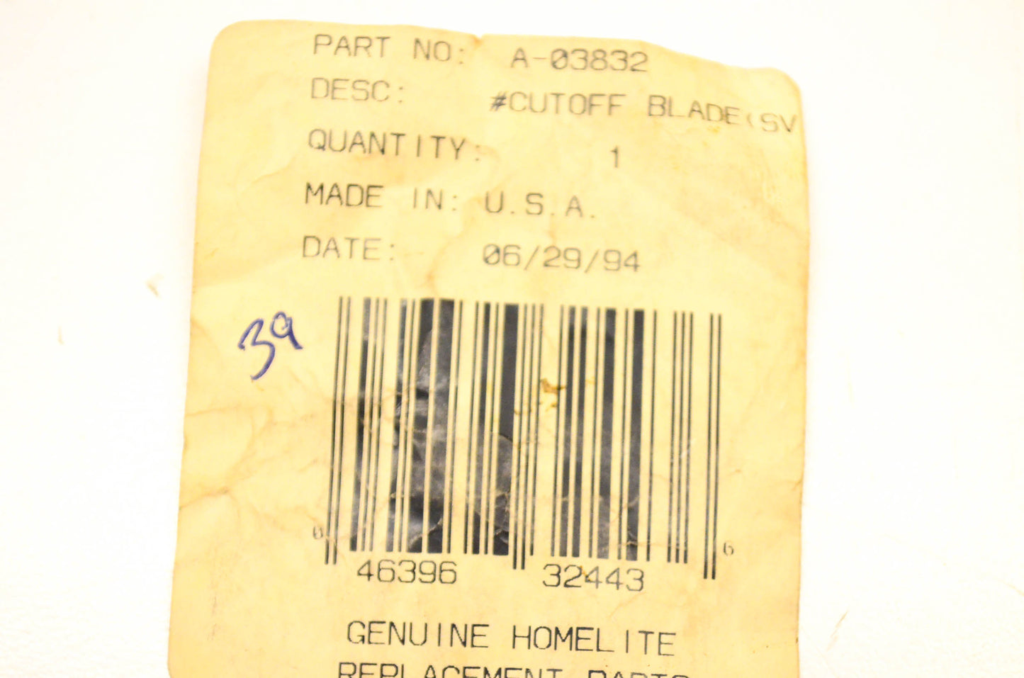 Homelite A-03832 Cut Off Blade Kit NOS