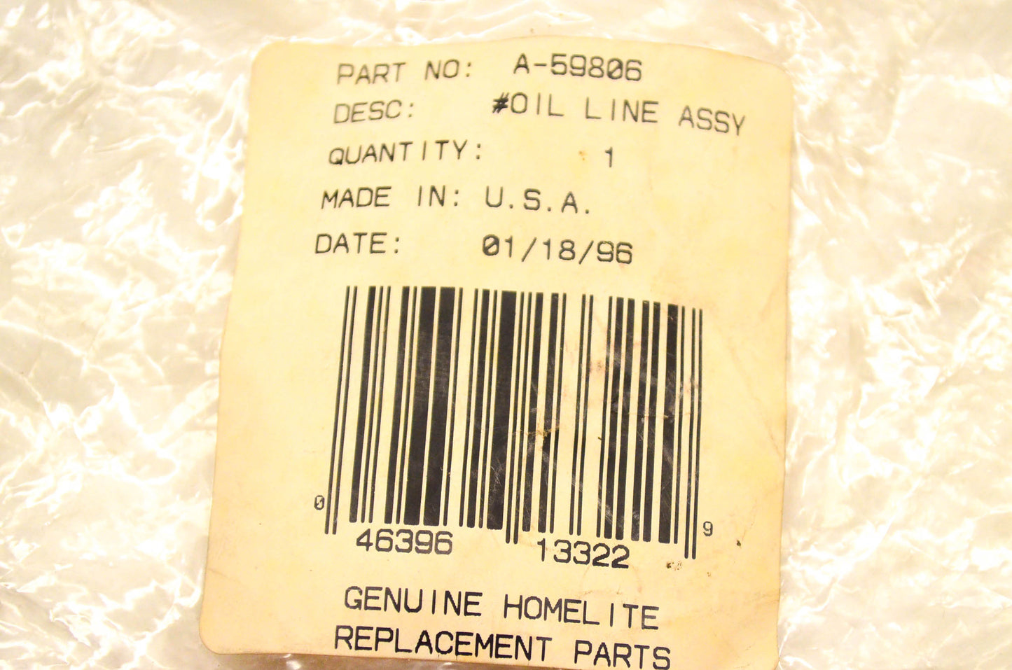 Homelite A-59806 Oil Line Assembly NOS