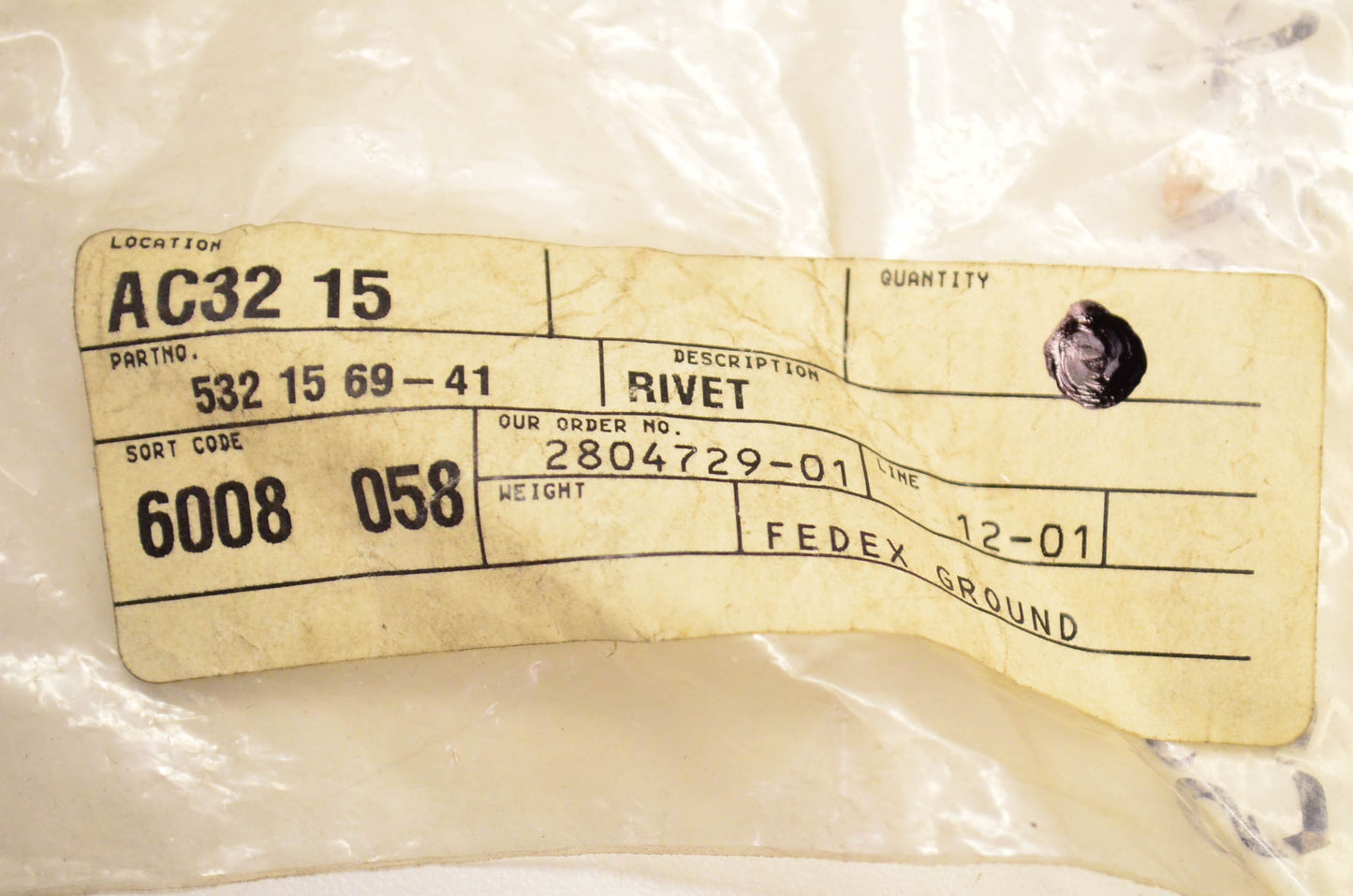 New OEM Husqvarna 532156941, 532 15 69-41 Pin Head Rivet NOS