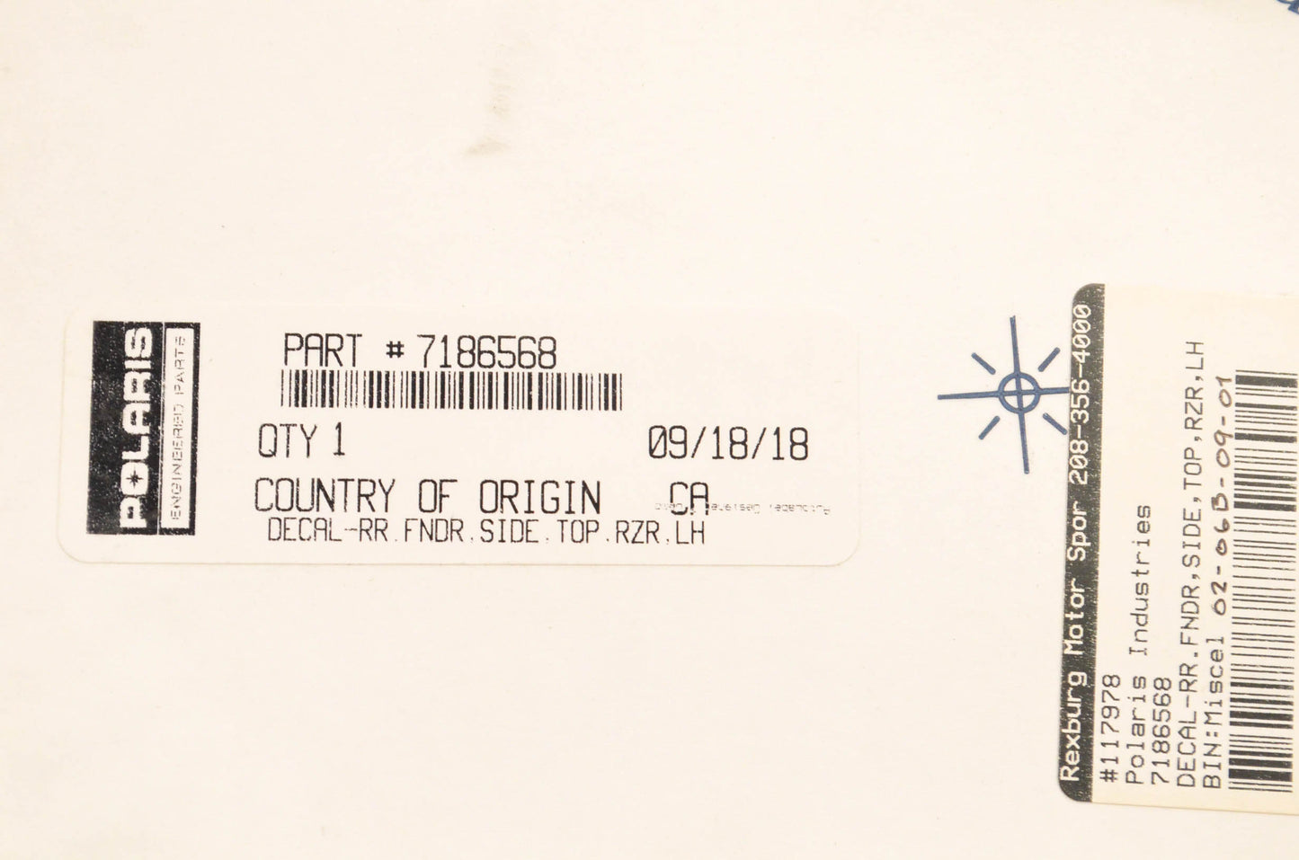 New OEM Polaris 7186568 Top Left Side Decal NOS