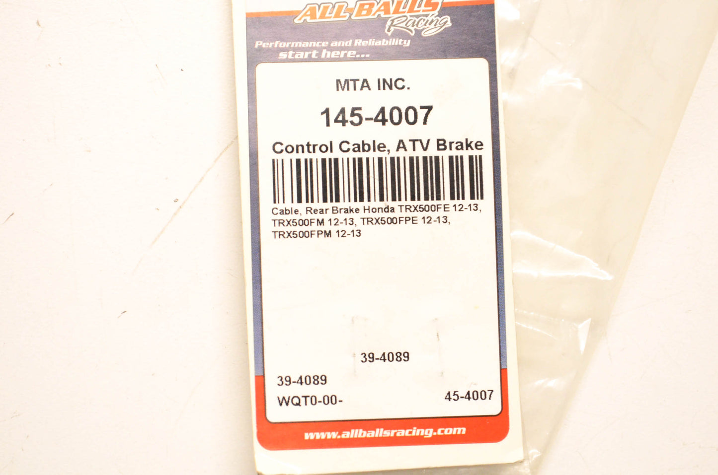 All Balls Racing 45-4007, 145-4007, 39-4089 ATV Brake Control Cable NOS