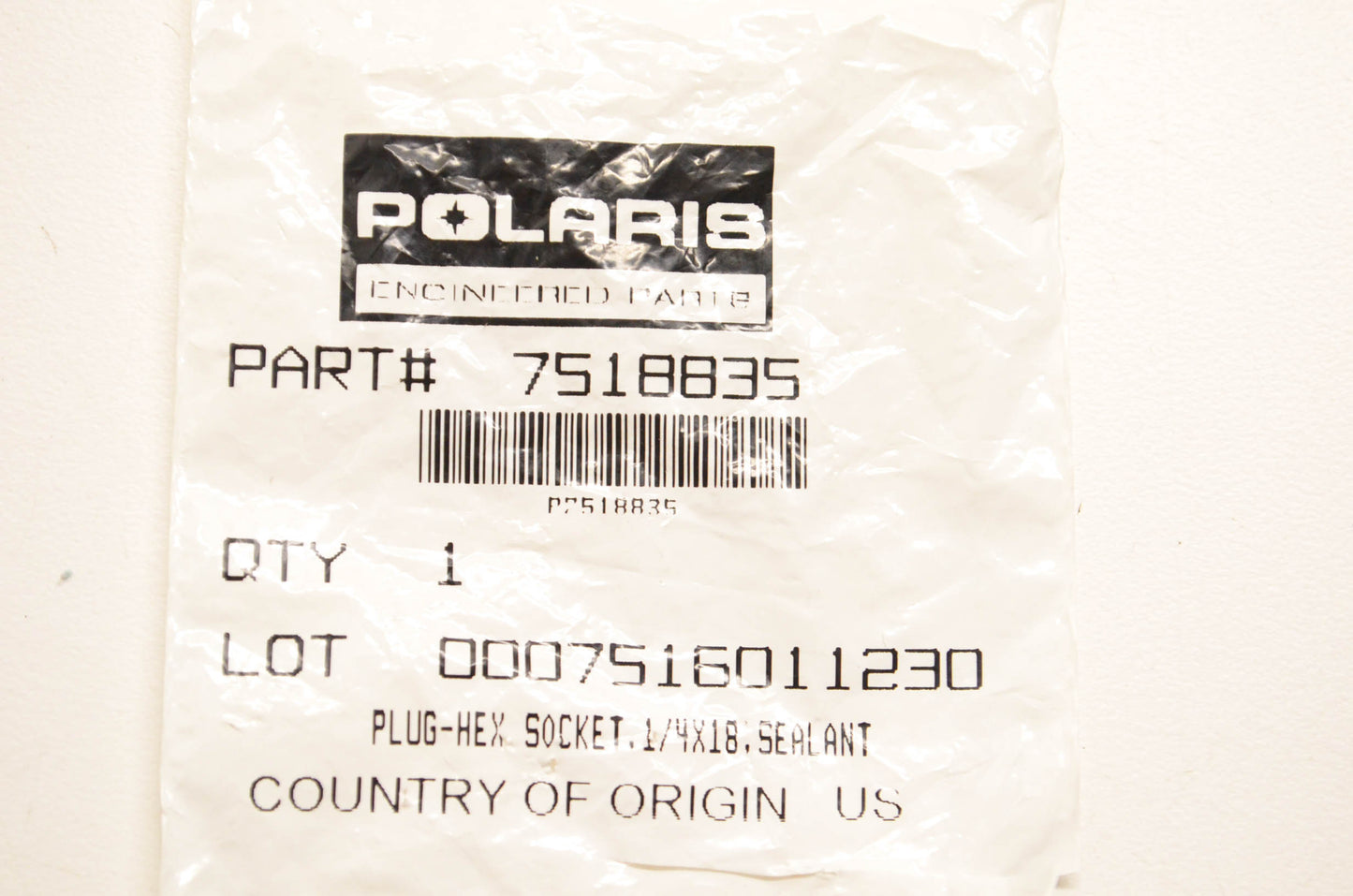 New OEM Polaris 7518835 Plug Hex Socket NOS