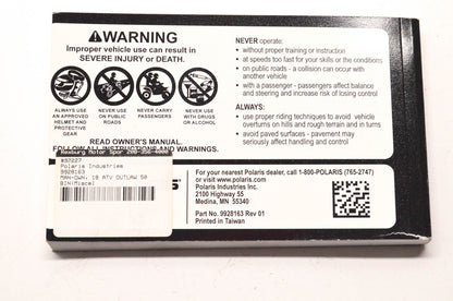 New OEM Polaris 9928163 2018 Outlaw 50 Owner's Manual NOS