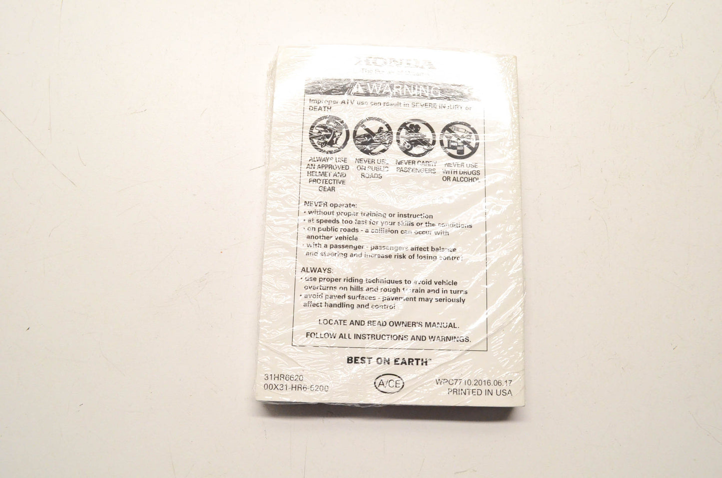New OEM Honda 31HR6620 2017 TRX500 Owner's Manual NOS