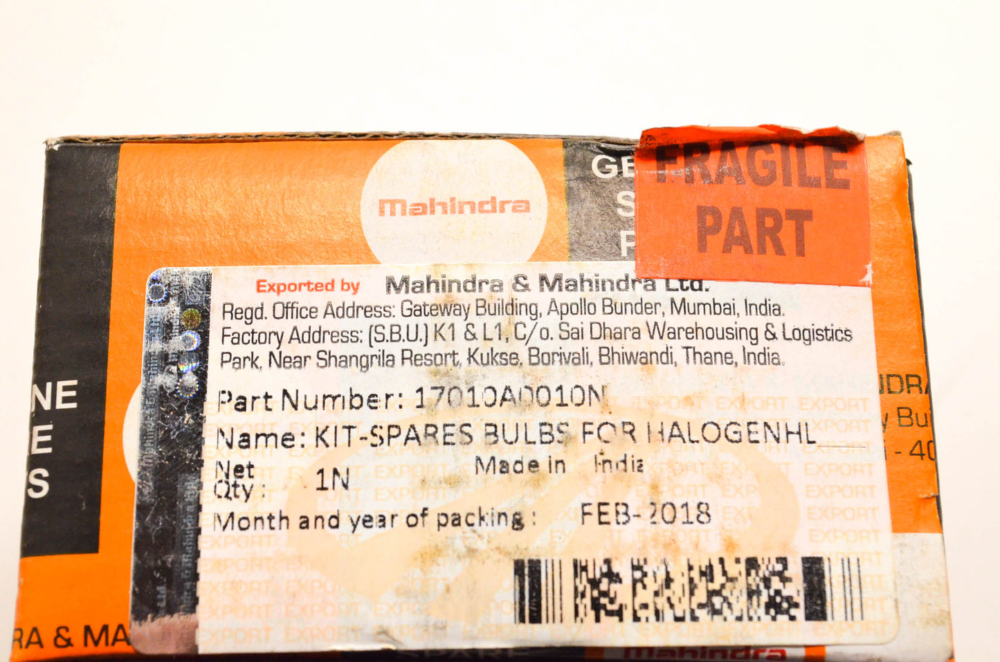 Mahindra 17010A0010N Spare Halogen Bulb Kit NOS