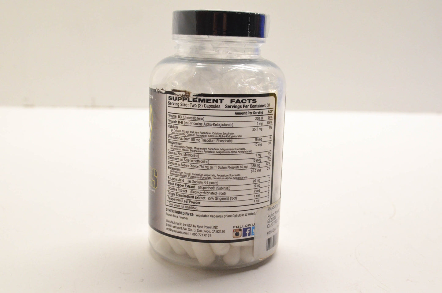 Ryno Power ELE883 Electrolytes Capsules NOS