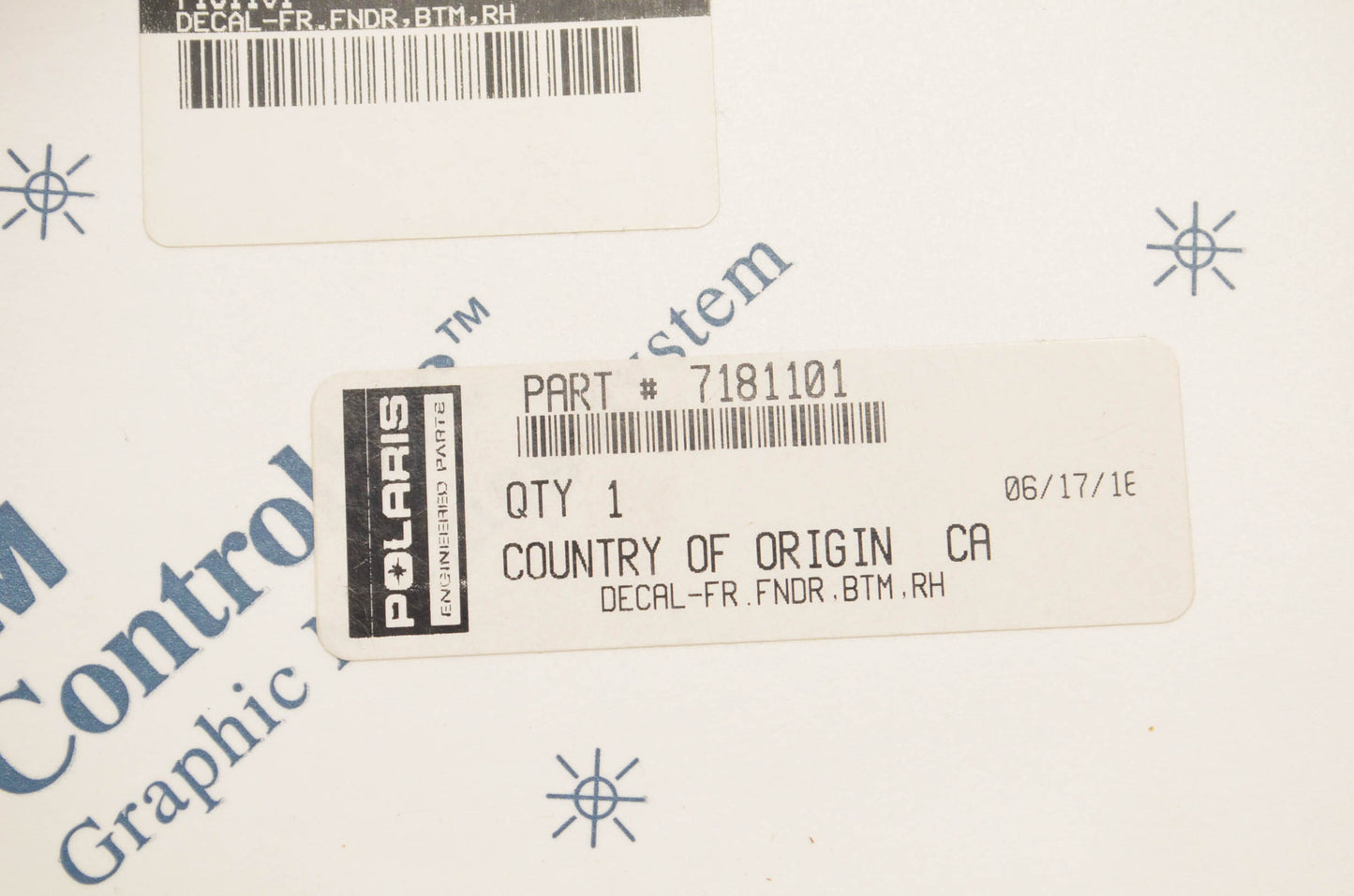 New OEM Polaris 7181101 Right Fender Decal NOS