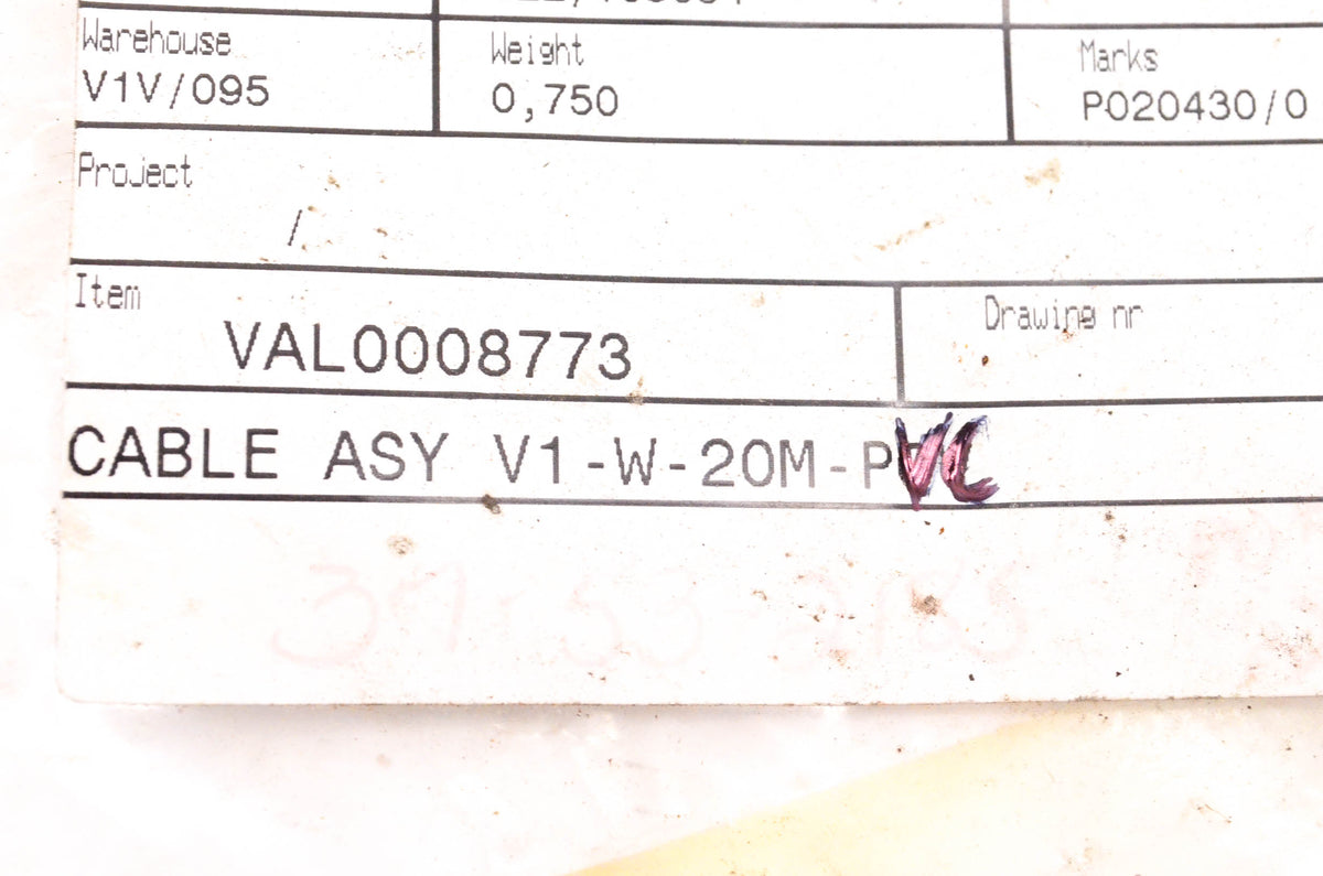 Aftermarket V1-W-20M-PVC, VAL0008773 Female Connector V1-W-20M-PVC W/ 32' Cable NOS