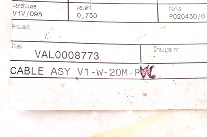 Aftermarket V1-W-20M-PVC, VAL0008773 Female Connector V1-W-20M-PVC W/ 32' Cable NOS
