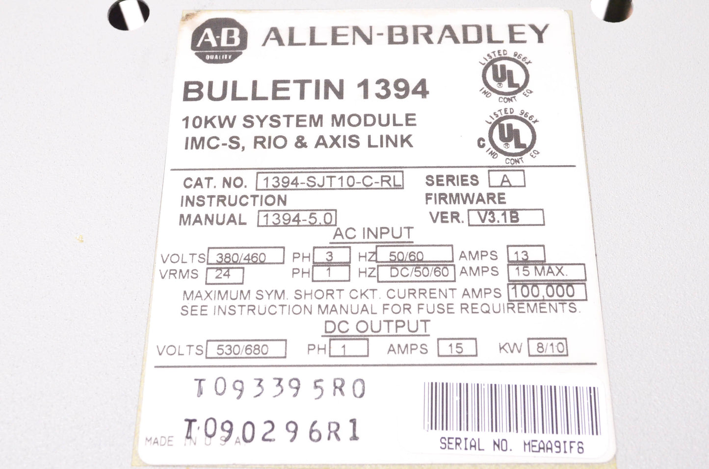 Allen Bradley 1394-SJT10-C-RL Digital Servo Controller NOS