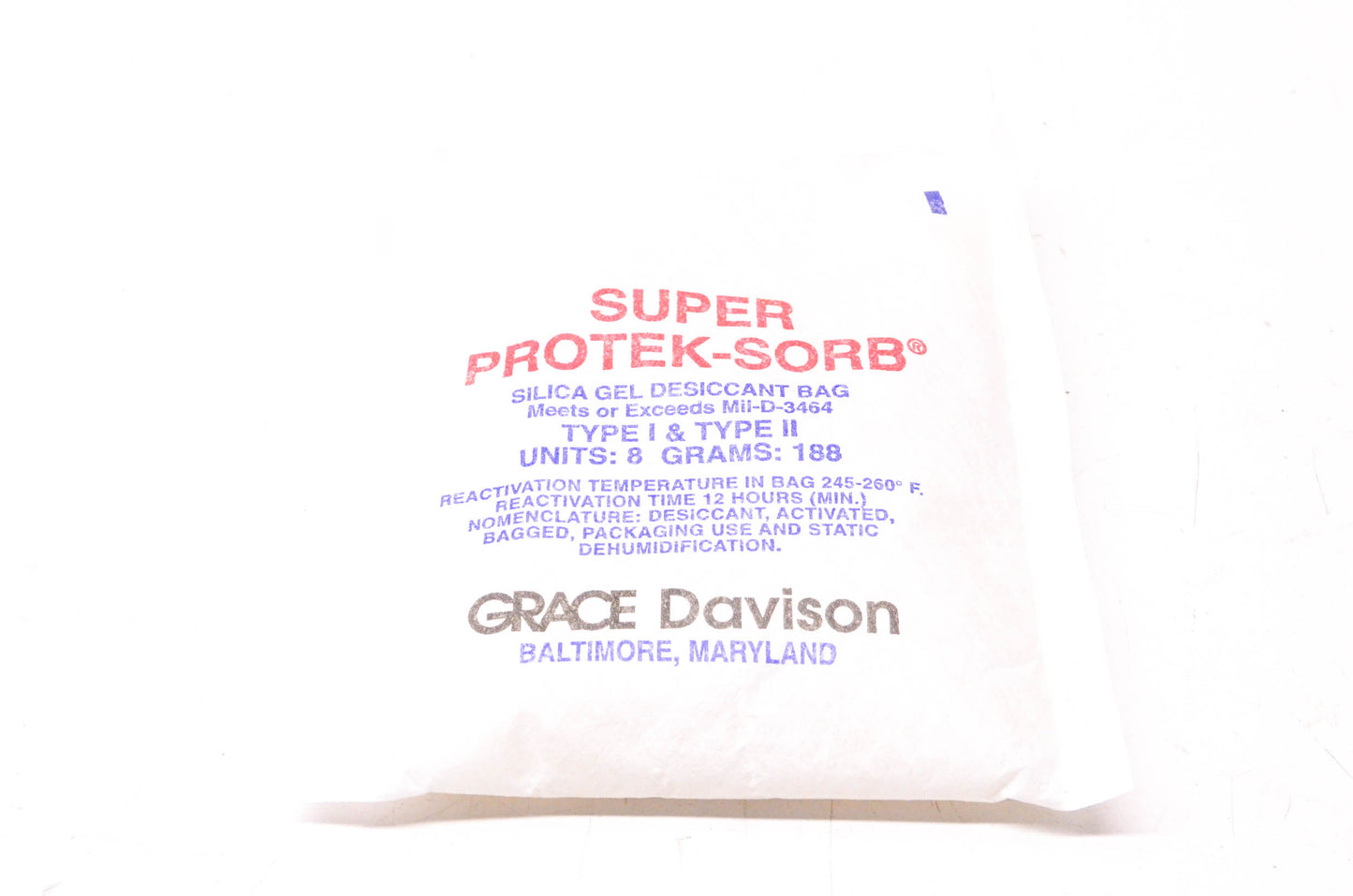 Grace Davidson 313A3167P0001 Super Protek-Sorb 188 Gram Desiccant Bag NOS