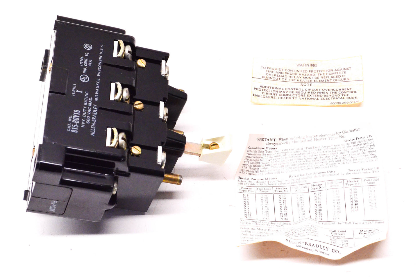 Allen Bradley 815-B0V16 Overload Relay NOS