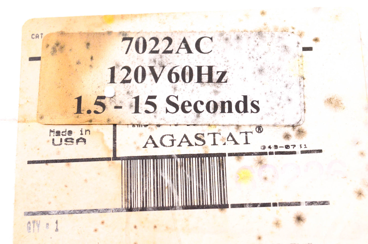 Agastat 7022AC, F0732550 Timing Relay NOS