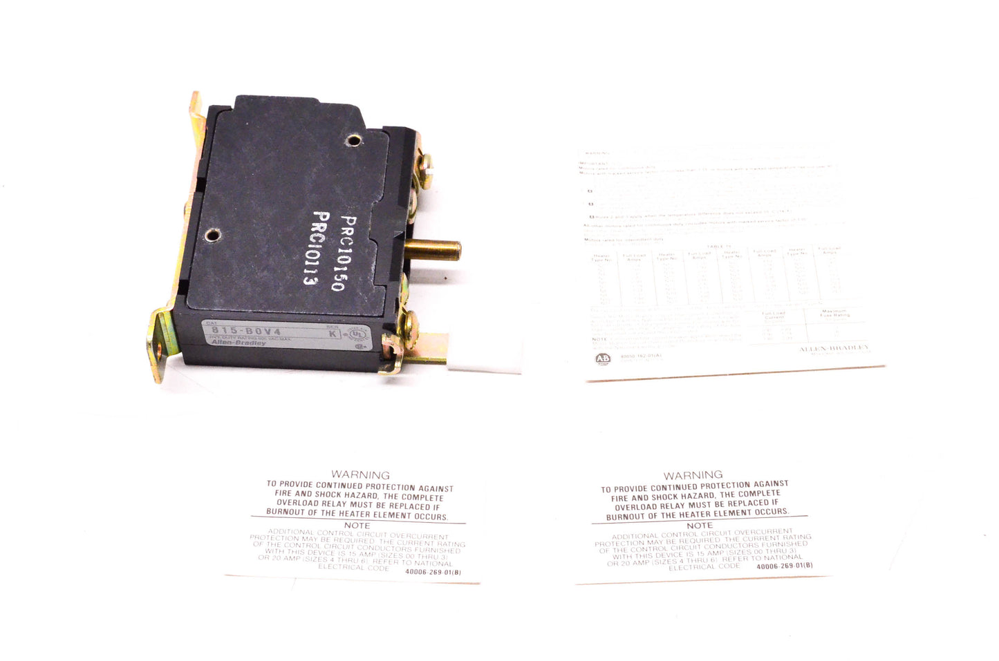 Allen Bradley 815-B0V4 Manual Reset Overload Relay NOS