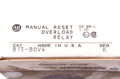 Allen Bradley 815-B0V4 Manual Reset Overload Relay NOS