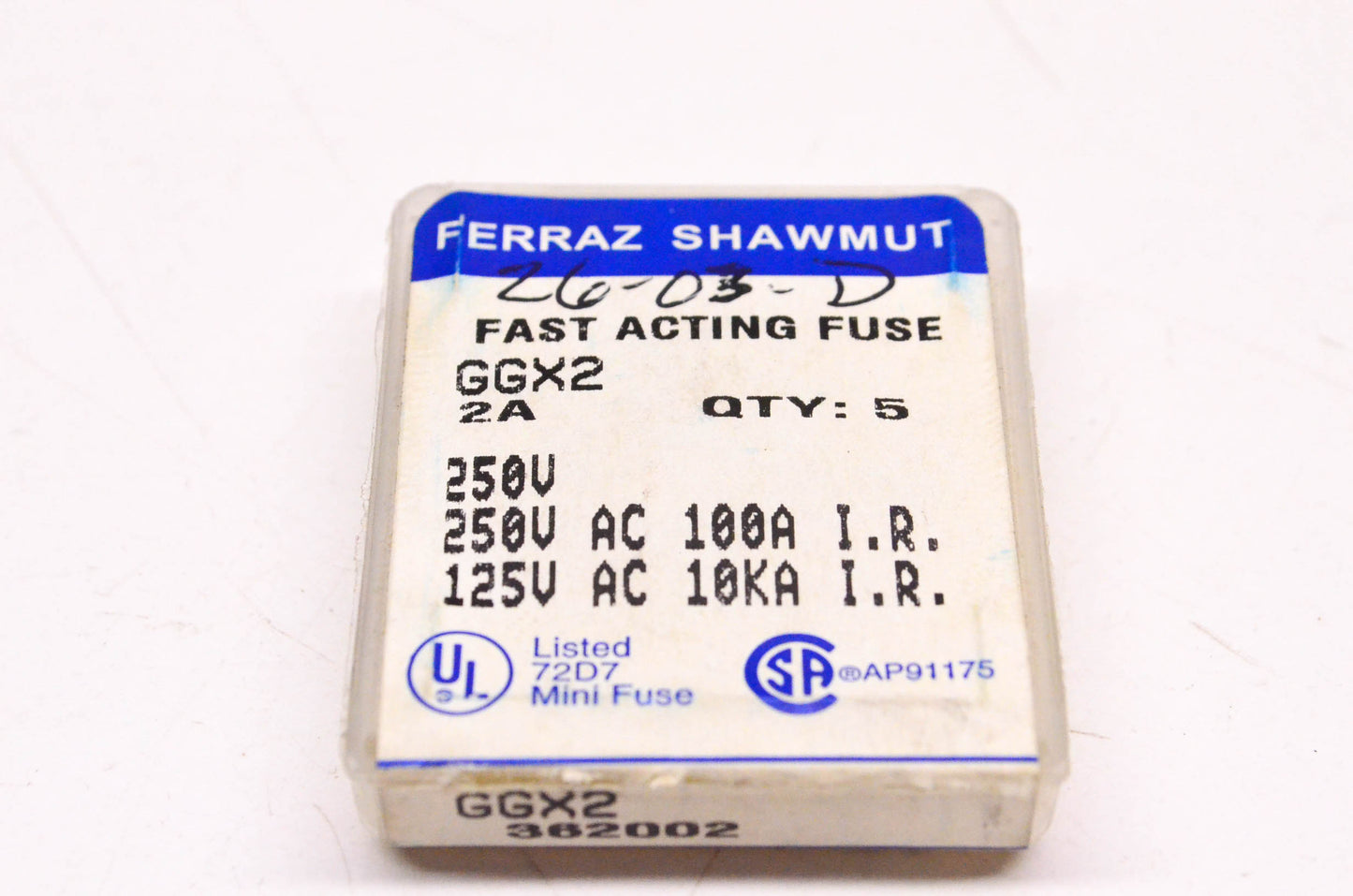 Ferraz Shawmut GGX2 2 Amp 250 Volt Fast Acting Fuses Qty 5 NOS