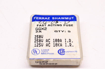 Ferraz Shawmut GGX2 2 Amp 250 Volt Fast Acting Fuses Qty 5 NOS