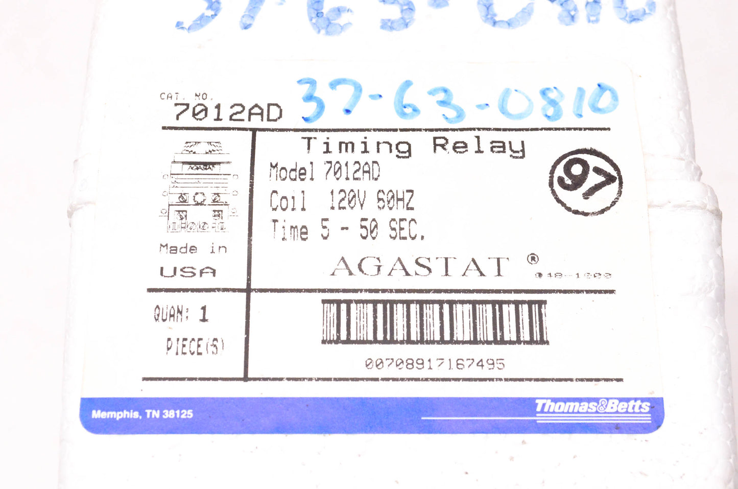 Agastat 7012AD Timing Relay NOS