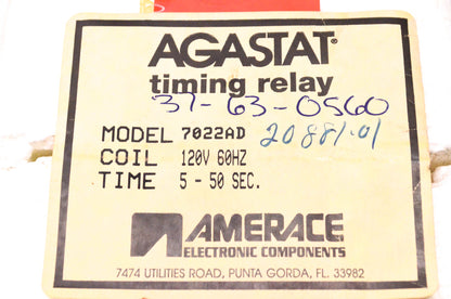 Agastat 7022AD Timing Relay NOS