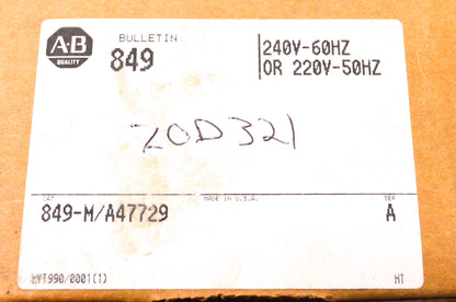 Allen Bradley 849-M/A47729, 849-ZOD321 Timing Relay Series A NOS