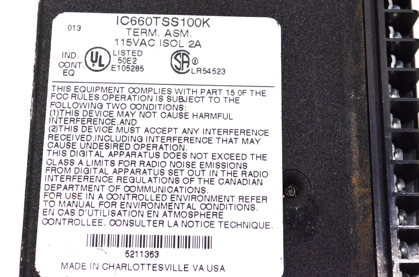 General Electric IC660TSS100K Terminal Assembly