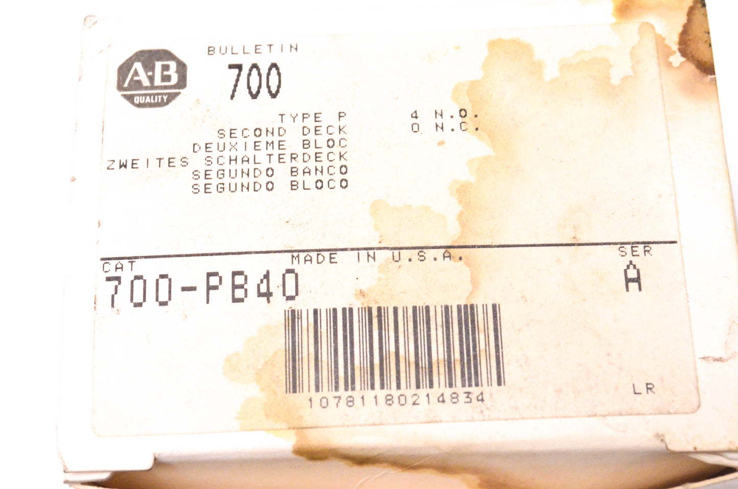 Allen Bradley 700-PB40 Auxiliary Contact NOS