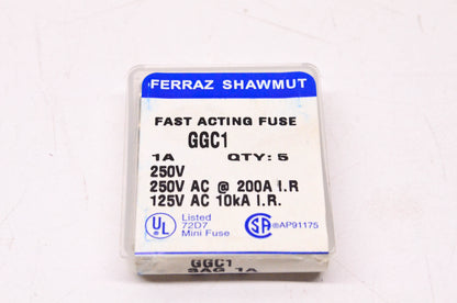 Ferraz Shawmut GGC1 1 Amp 250 Volt Fast Acting Glass Tube Fuses Qty 5 NOS