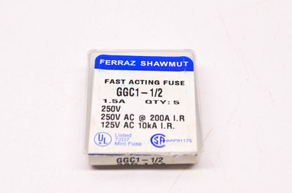 Ferraz Shawmut 1 1/2 Amp 250 Volt Fast Acting Glass Tube Fuses Qty 5 NOS