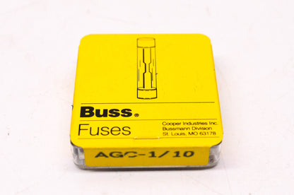 Cooper Bussmann AGC-1/10 1/10 Amp 250 Volt AC Glass Tube Fuses Qty 5 NOS