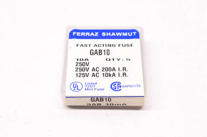 Ferraz Shawmut GAB10 10 Amp 250 Volt AC Glass Tube Fast Acting Fuse Qty 5 NOS