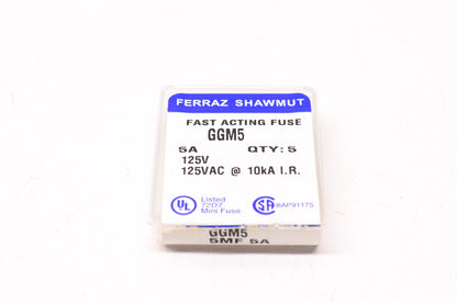 Ferraz Shawmut GGM5 5 Amp 125 Volt Fast Acting Fuse Qty 5 NOS