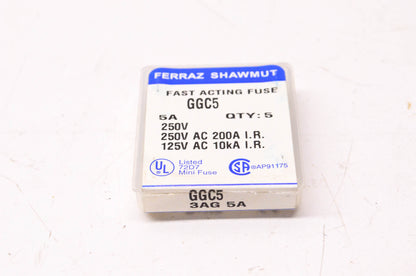 Ferraz Shawmut GGC5 5 Amp 250 Volt Fast Acting Fuses Qty 5 NOS
