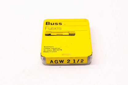 Cooper Bussmann AGW2-1/2, AGW 2 1/2 2.5 Amp 32 Volt Glass Tube Fuses Qty 5 NOS