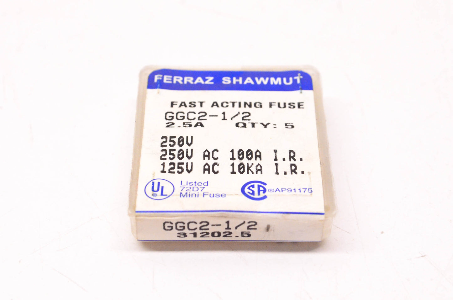 Ferraz Shawmut GGC2-1/2 2.5 Amp 250 Volt Fast Acting Fuses Qty 5 NOS