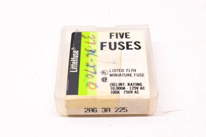 Littelfuse 2AG 3A 225, 2AG3A225 3 Amp 250V Fast Acting Glass Tube Fuse Qty 5 NOS