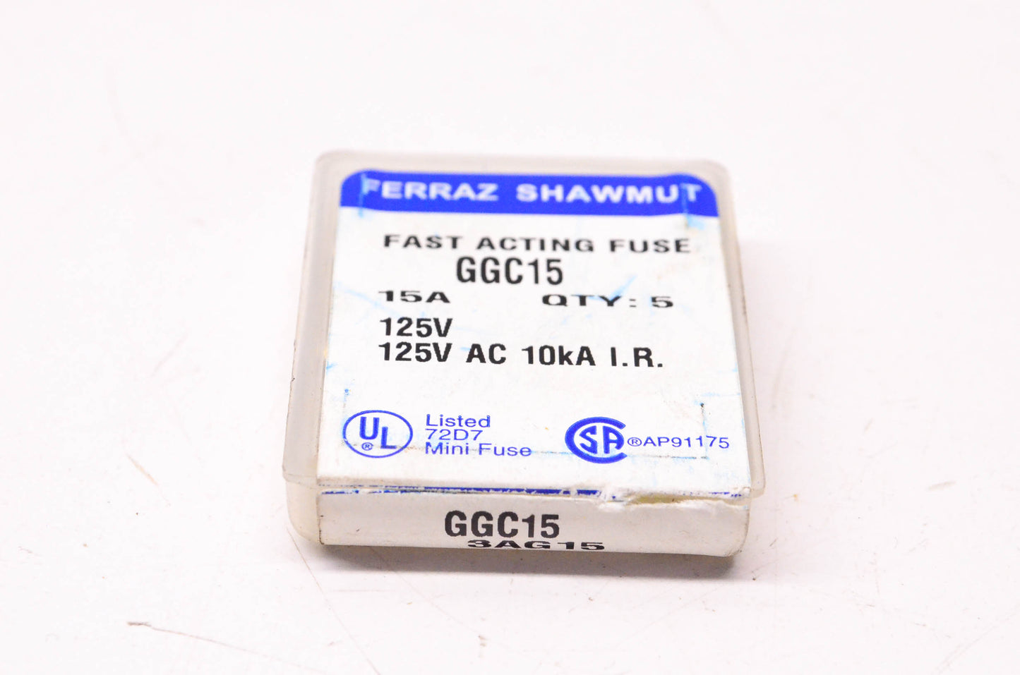 Ferraz Shawmut GGC15, 72D7 125 Volt 15 Amp Fast Acting Fuses Qty 5 NOS