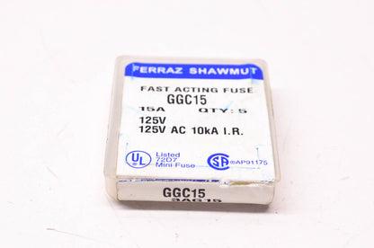 Ferraz Shawmut GGC15, 72D7 125 Volt 15 Amp Fast Acting Fuses Qty 5 NOS