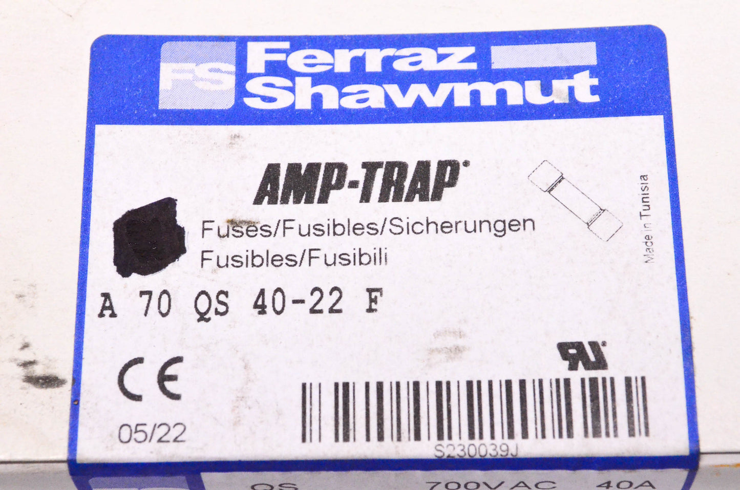 Ferraz Shawmut A70QS40-22F 40 Amp 700 Volt AC Amp-Trap Fuse NOS