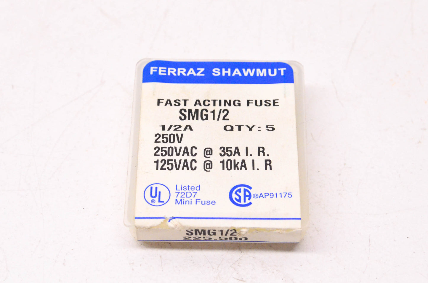 Ferraz Shawmut SMG1/2 1/2 Amp 250 Volt AC Fast Acting Fuse Qty 5 NOS