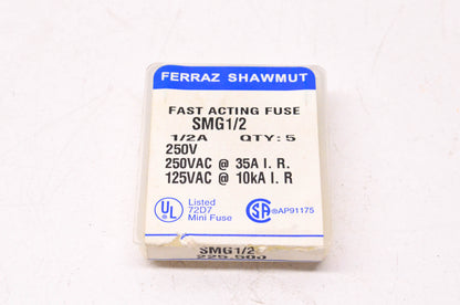 Ferraz Shawmut SMG1/2 1/2 Amp 250 Volt AC Fast Acting Fuse Qty 5 NOS