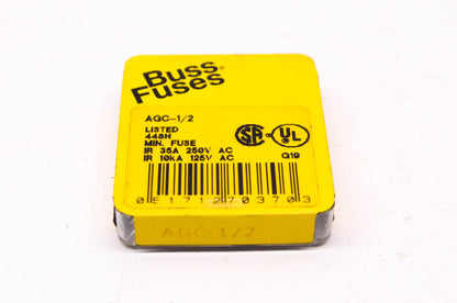 Cooper Bussmann AGC-1/2 1/2 Amp 250 Volt AC Glass Tube Fuse Qty 5 NOS