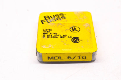 Cooper Bussmann MDL-6/10 6/10 Amp 250 Volt Glass Tube Fuse Qty 5 NOS