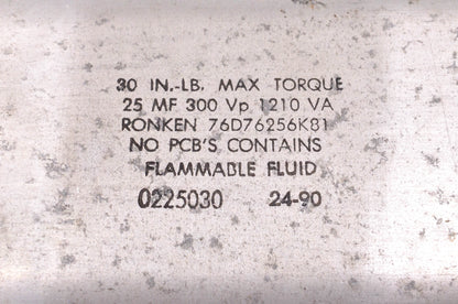 Ronken 76D76256K81, 0225030 300vp 1210va 25mf Capacitor NOS