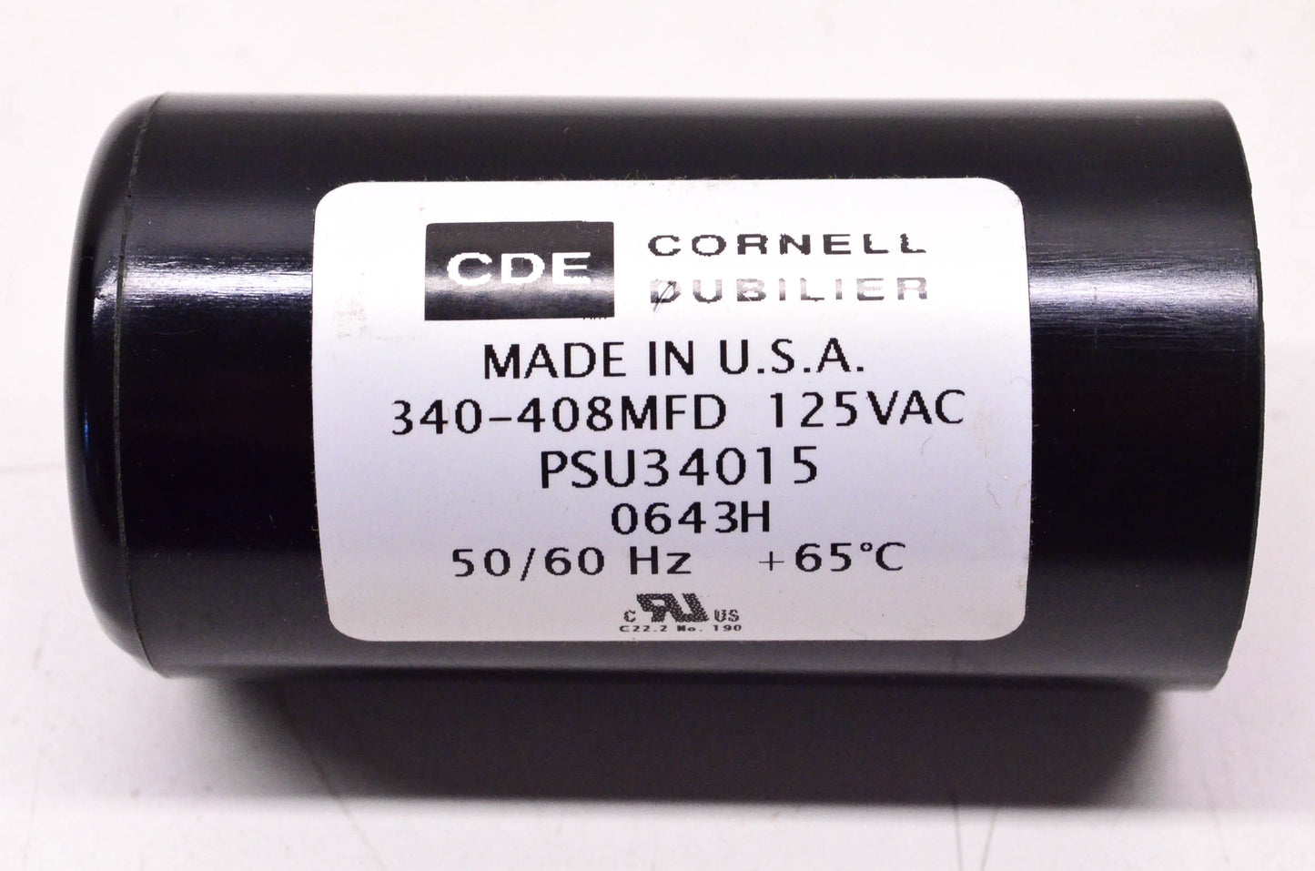 Cornell Dubilier PSU34015 340-408MFD 125 Volt AC Start Capacitor NOS
